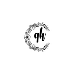 Initial QH Handwriting, Wedding Monogram Logo Design, Modern Minimalistic and Floral templates for Invitation cards	