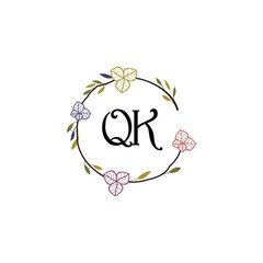 Initial QK Handwriting, Wedding Monogram Logo Design, Modern Minimalistic and Floral templates for Invitation cards	