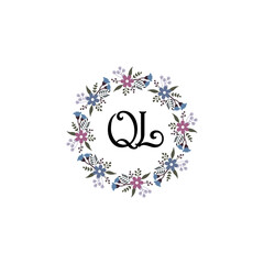 Initial QL Handwriting, Wedding Monogram Logo Design, Modern Minimalistic and Floral templates for Invitation cards	