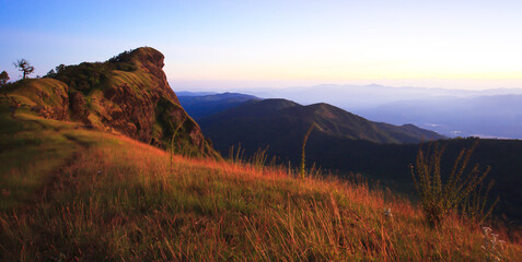 Scenery of Doi Mon Chong mountain on winter morning.