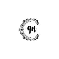 Initial QN Handwriting, Wedding Monogram Logo Design, Modern Minimalistic and Floral templates for Invitation cards	