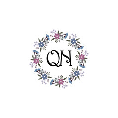 Initial QN Handwriting, Wedding Monogram Logo Design, Modern Minimalistic and Floral templates for Invitation cards	