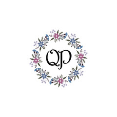 Initial QP Handwriting, Wedding Monogram Logo Design, Modern Minimalistic and Floral templates for Invitation cards	