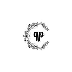 Initial QP Handwriting, Wedding Monogram Logo Design, Modern Minimalistic and Floral templates for Invitation cards	