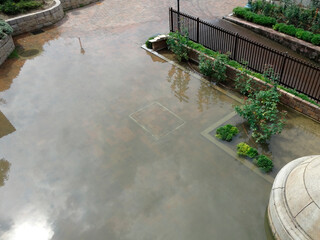 豪雨による公園の冠水