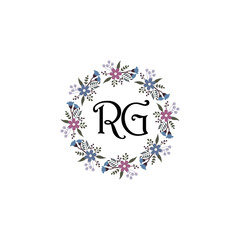 Initial RG Handwriting, Wedding Monogram Logo Design, Modern Minimalistic and Floral templates for Invitation cards	