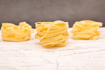 Raw yellow Pasta. Macro view