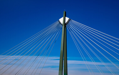 modern suspension bridge and blue sky in Vienna