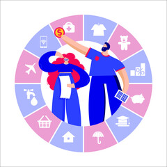 Young family manage budget by money allocation to different budget items