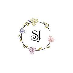 Initial SJ Handwriting, Wedding Monogram Logo Design, Modern Minimalistic and Floral templates for Invitation cards	