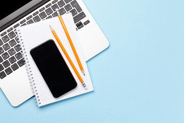 Business desk workplace and office objects