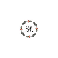 Fototapeta na wymiar Initial SM Handwriting, Wedding Monogram Logo Design, Modern Minimalistic and Floral templates for Invitation cards 