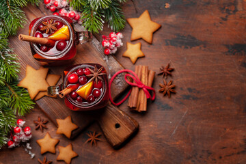 Christmas greeting card with cookies and mulled wine