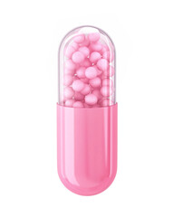 Pink capsule pill with spheres inside isolated on white. Clipping path included