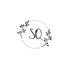 Initial SQ Handwriting, Wedding Monogram Logo Design, Modern Minimalistic and Floral templates for Invitation cards	