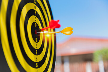 Bullseye is the goal of business success. Dart is an opportunity and a dartboard is a goal and a...