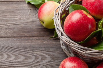 Ripe garden apple fruits in basket