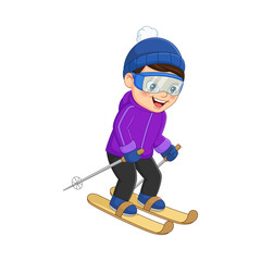 Cute little boy skiing in winter clothes
