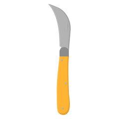Garden knife isolated on white background. Knife for trimming thin branches and shrubs. Gardening tool. Vector illustration in cartoon style for your design.