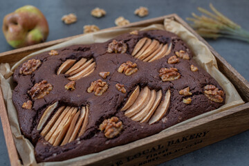 sweet Chocolate Brownie with pears and walnuts