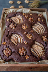 sweet Chocolate Brownie with pears and walnuts