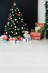 New Year's Home Christmas Tree with gifts decor holiday black background