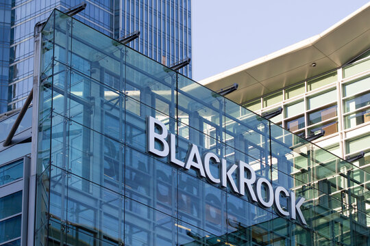 San Francisco, CA, USA - Feb 9, 2020: The BlackRock sign is seen at American global investment management corporation BlackRock, Inc.'s office in San Francisco, California.