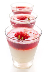 Milk Jelly with strawberry in the glass