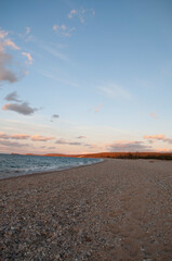 Baikal lake fresh water
flora shore reserve Russia Irkutsk park island Sky clouds clear Olkhon rocks trees embankments sand bay lagoon stones mountains hills horizon line panorama autumn water waves t
