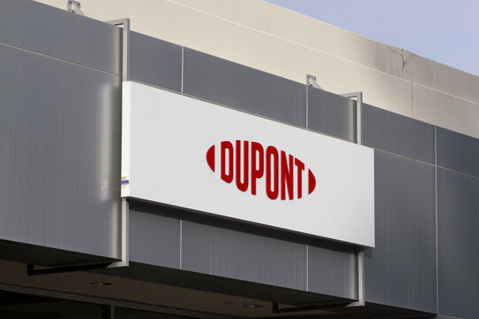 Sunnyvale, CA, USA - Feb 29, 2020: The entrance sign at American chemical company DuPont's Silicon Valley Technology Center. DuPont de Nemours, Inc. is formed by the merger of Dow Chemical and DuPont.
