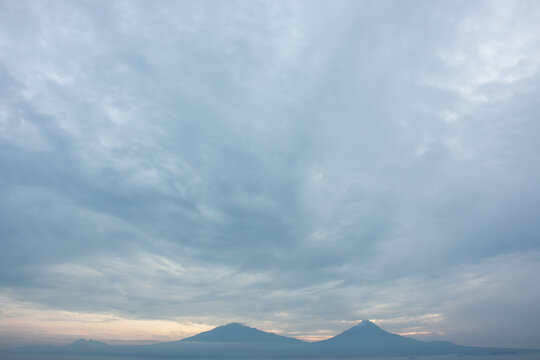 sunrise merapi and merbabu mountain at magelang central java indonesia 