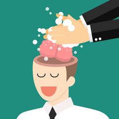 Hand washing enemy businessmans brain