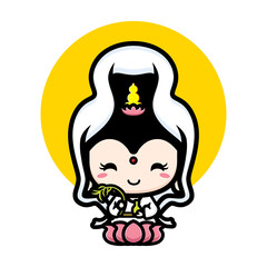 cute goddess guan yin phu sa character vector design