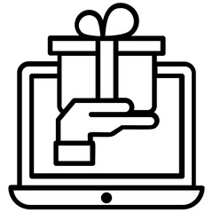 
Hand holding dispatched package popping out from a computer screen to describe the online order concept graphically 
