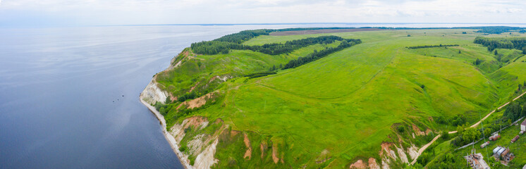 Kamskoe Ustye and Mount Lobach at the confluence of the Kama and Volga rivers, amazing panoramic...