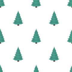 Seamless pattern with a green Christmas tree. Background with green pine. Suitable for backgrounds, cards and wrapping paper. Good for the New Year. Vector.