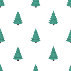 Obraz premium Seamless pattern with a green Christmas tree. Background with green pine. Suitable for backgrounds, cards and wrapping paper. Good for the New Year. Vector.