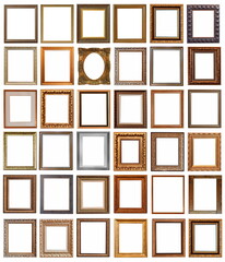 frames for paintings antique gold gilding set isolated on white background