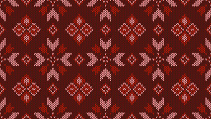 Christmas theme background illustration with knitting pattern in dark red color