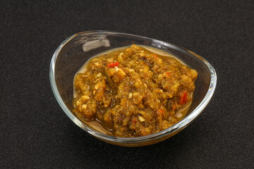 Green spicy sauce in the bowl