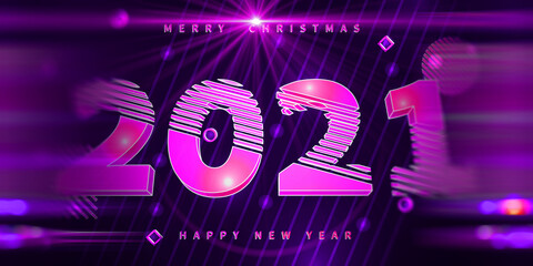 2021. New Year 3d  number year on dark background. Concept holidey with blurred lines and defocus effect.