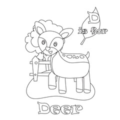 Creative vector childish Illustration. Animal alphabet  is for deer with cartoon style. Childish design for kids activity colouring book or page.