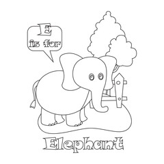 Creative vector childish Illustration. Animal alphabet e is for elephant with cartoon style. Childish design for kids activity colouring book or page.