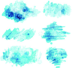 Blue watercolor backgrounds template set, vector illustration. 
