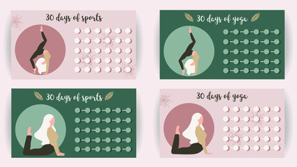 30 days of sports. Habit tracker. 30 days of yoga. Challenge tracker.