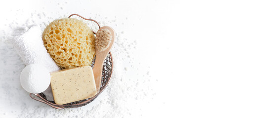 Spa composition with set for bath. Concept of beauty and body care.