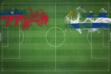 Samoa vs Uruguay Soccer Match, national colors, national flags, soccer field, football game, Copy...
