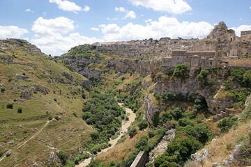 Fototapeta na wymiar The Sassi of Matera and Gravina River canyon, Matera, Italy
