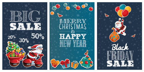 Fototapeta na wymiar Big Sale and Holiday Big sale posters with cute cartoon characters and lettering