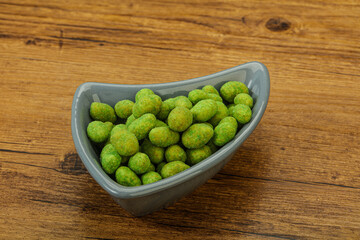 Spicy wasabi peanuts in the bowl